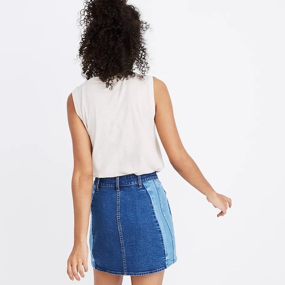 MADEWELL STRETCH DENIM STRAIGHT MINI SKIRT PIECED EDITION 25 BLUE - Picture 2 of 7